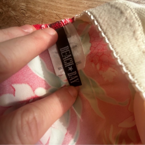 Beach bay Salmon pink & green tankini floral set gold detail & side ties size 8 - Picture 7 of 16